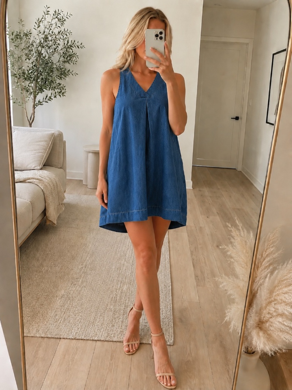 NWT V Neck Denim Mini Dress Large
